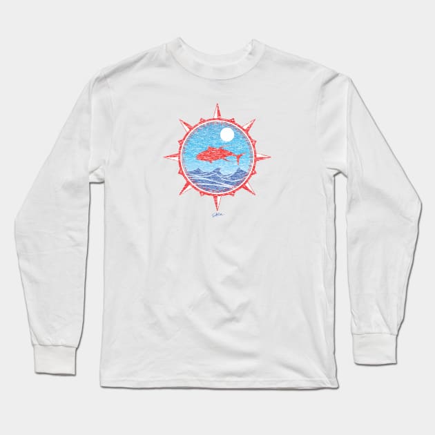 Yellowfin Tuna Leaping Over Waves Long Sleeve T-Shirt by jcombs